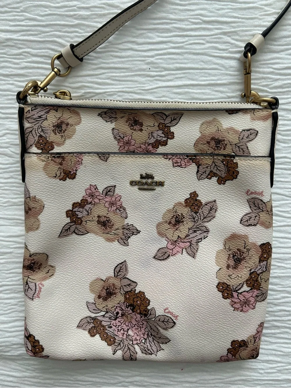 Vintage Coach Cream Floral Crossbody with Pink and Brown Accents